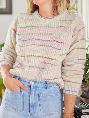 Kilte The Molly Pullover Striped Knit Sweater size M Rainbow Wool Alpaca Blend